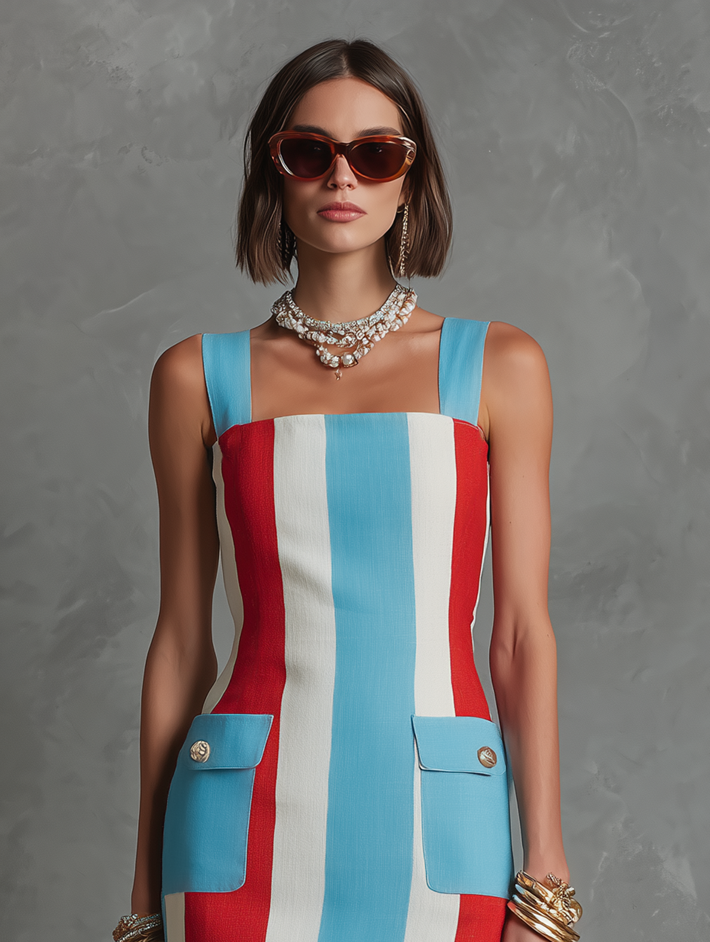 Women's Minimalist Color-Block Sleeveless Straight-Cut Mini Dress MDZ2370F6WY