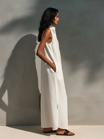 Women's Minimalist Sleeveless Maxi Dress With Cutout Neckline MDZ1206B6Y